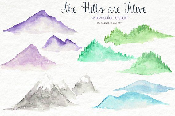 Watercolor hills clip art. Mountain clipart horizon
