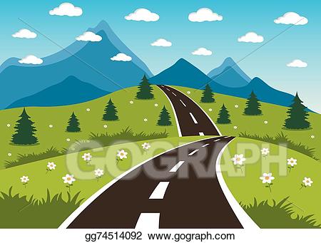 Clipart road landscape. Vector stock spring or