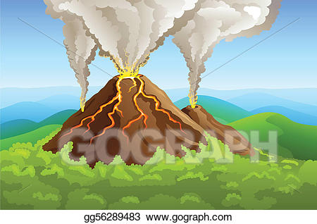 Clipart mountains volcano. Eps vector fuming among