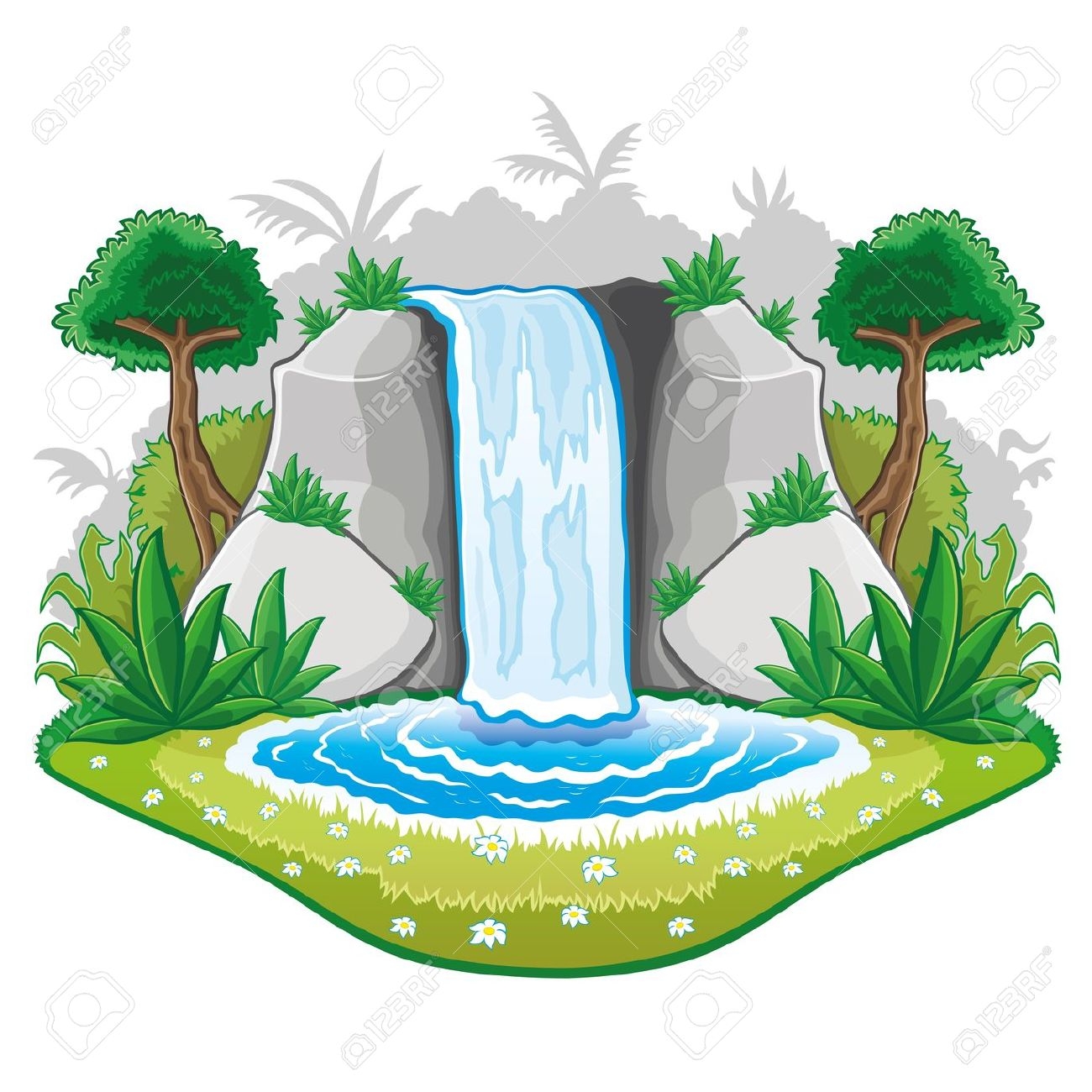 clipart mountain waterfall
