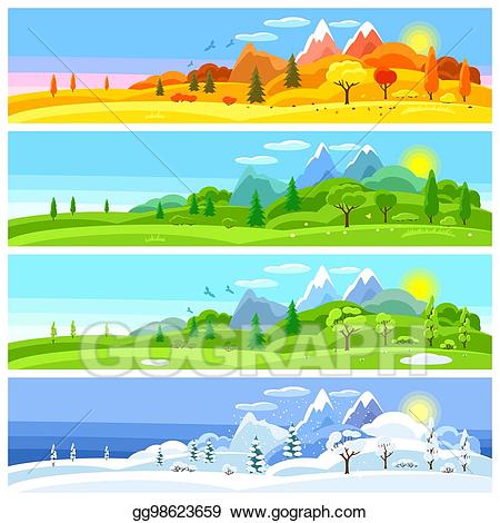 Clipart mountains spring. Vector art four seasons