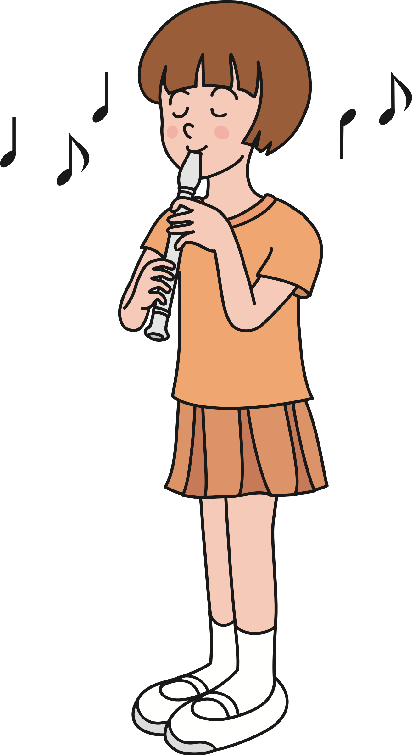 Girl playing big image. Clipart music recorder