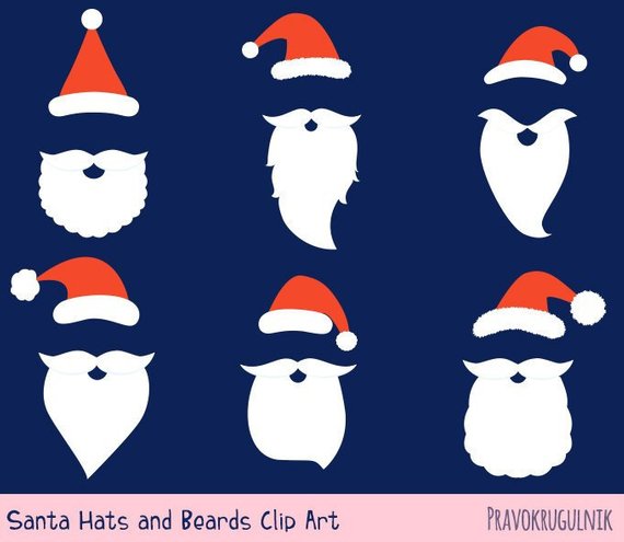 Santa hat and beard. Clipart mustache christmas