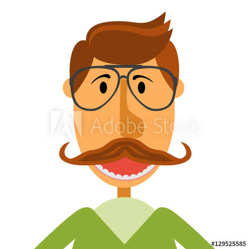Hipster nerd with glasses. Clipart mustache stylish glass