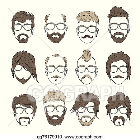 Vector illustration illustrations hairstyles. Clipart mustache stylish glass