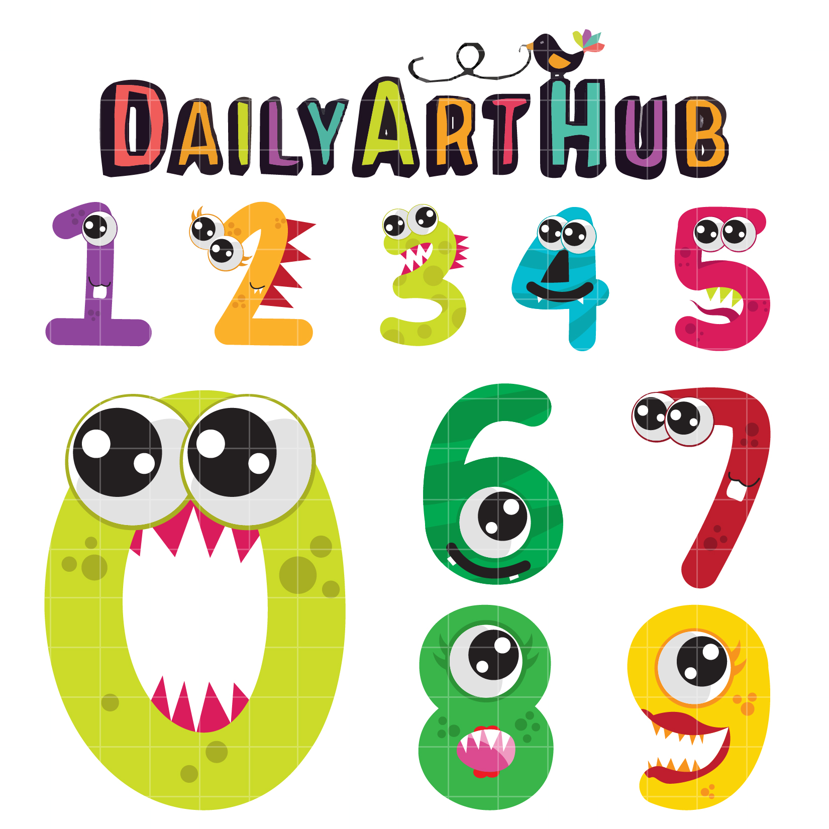 Cute clip art set. Numbers clipart monster