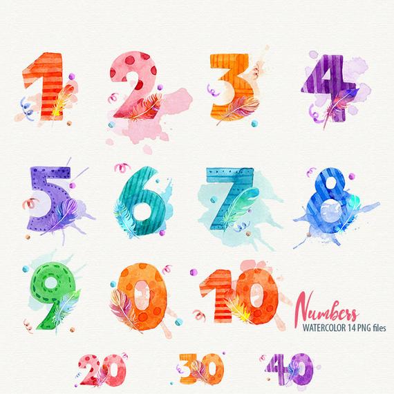 Clipart numbers watercolor. Number clip art birthday
