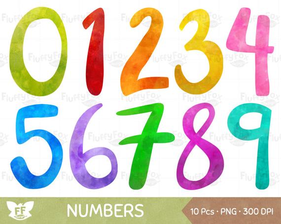 Number painted clip art. Clipart numbers watercolor