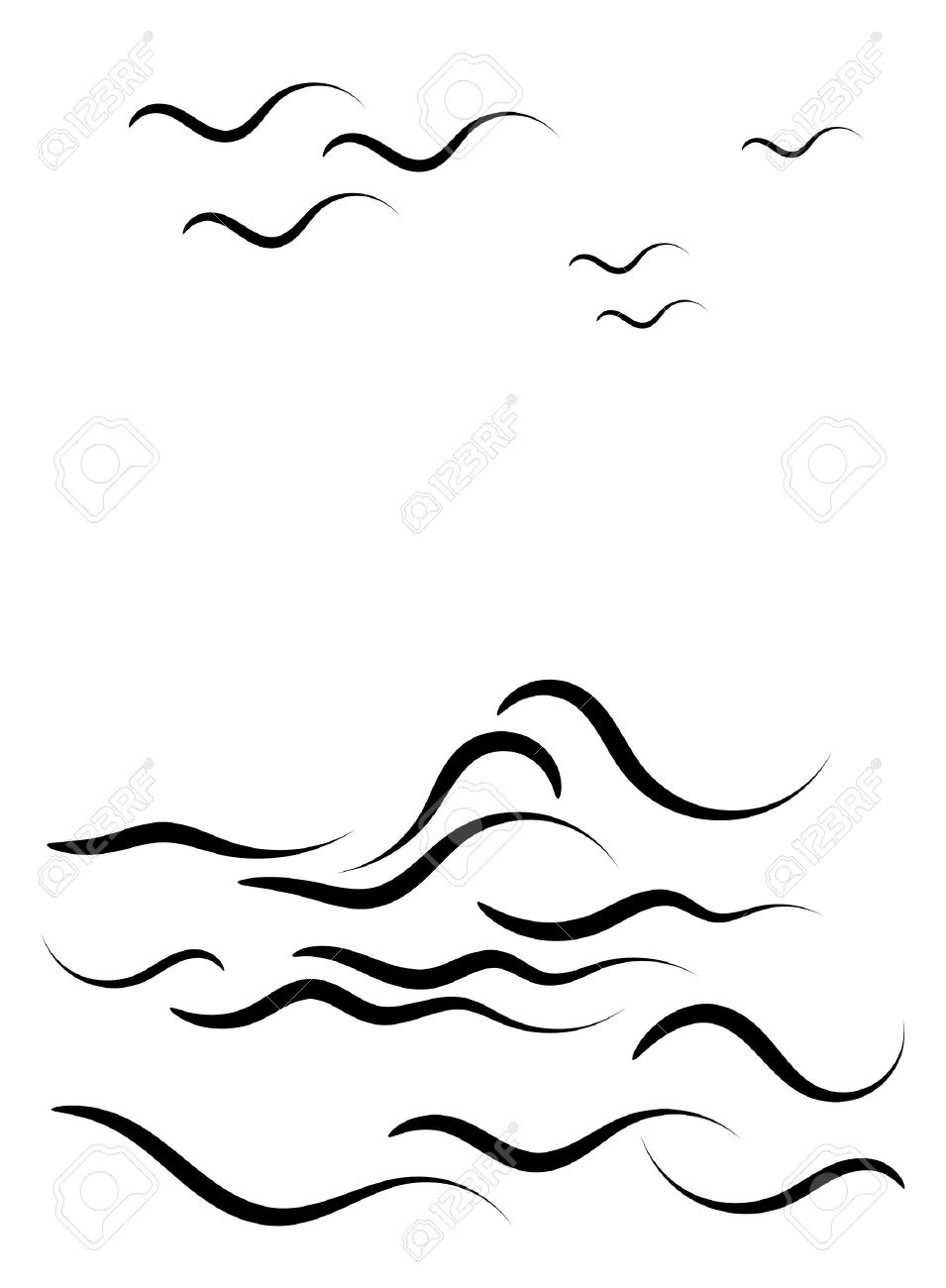 clipart ocean black and white