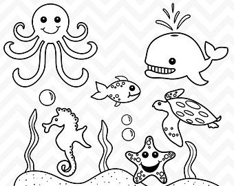 clipart ocean black and white