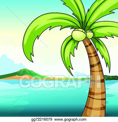 Ocean clipart coconut tree. Vector and illustration 