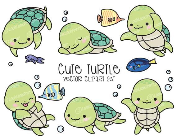 Kawaii clipart sea turtle. Premium vector cute set