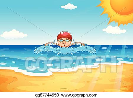 Clipart ocean swimming. Vector stock man in