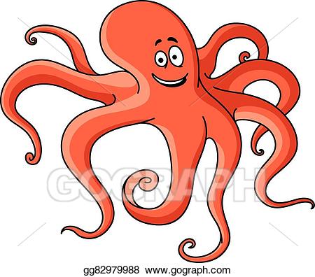 Octopus clipart orange. Vector cartoon red with