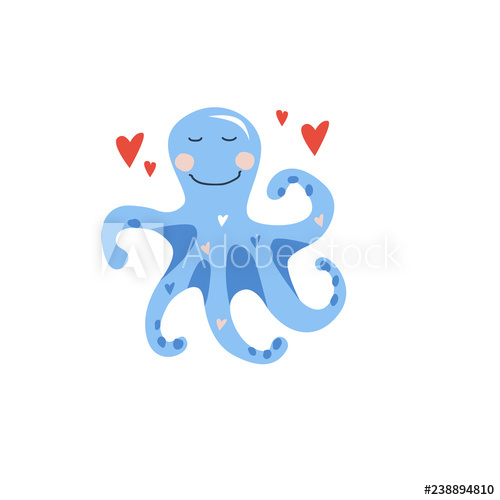 Clipart octopus little blue. Vector hand drawn illustration