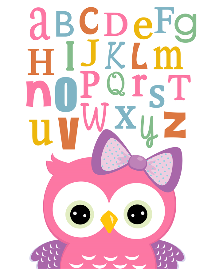 Gorgeous girls nursery wall. Owl clipart abc