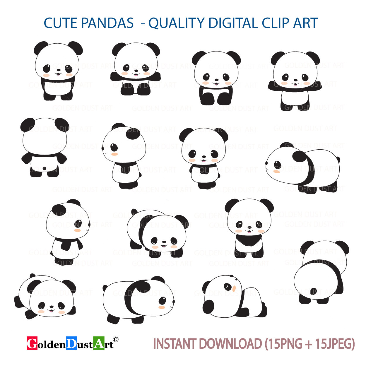Clipart panda kawii. Cute pandas clip art