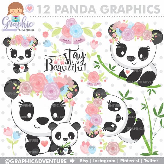 Clipart panda mom baby. Graphics spring commercial use