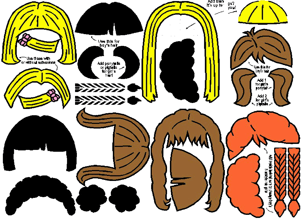 Printable hair templates for. Clipart paper dolly