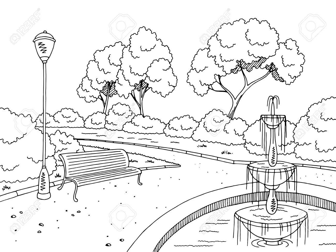 clipart park black and white