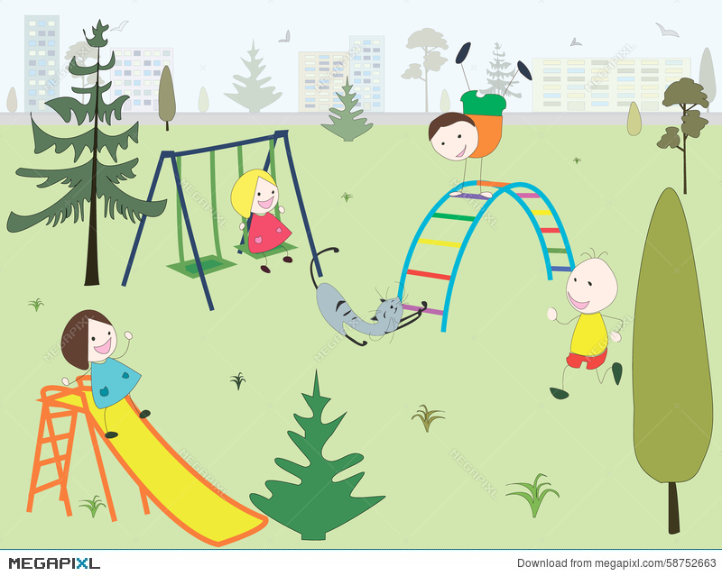Park clipart childrens park. Children in a playground