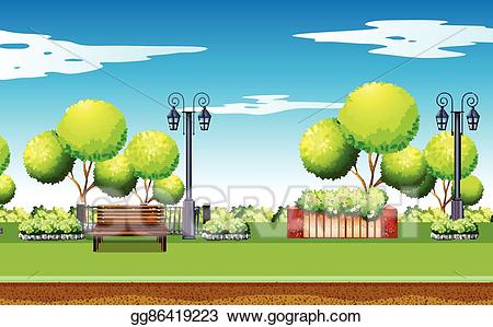 Park clipart park scene. Eps illustration with trees