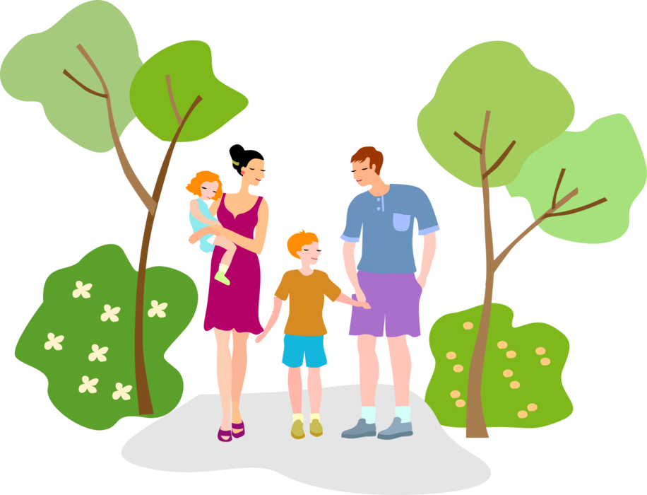 Son clipart family walk. Father and mother with