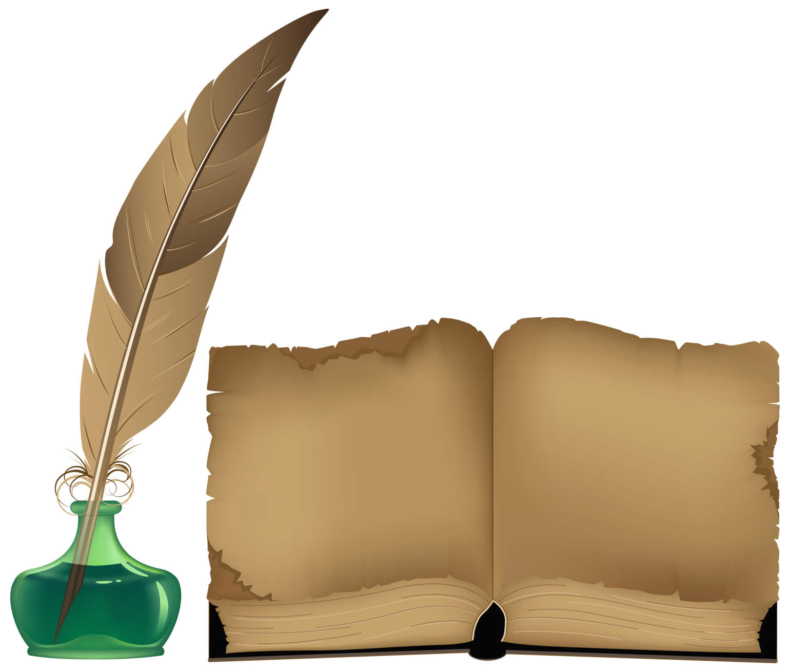 Ancient book and inkwell. Wing clipart old