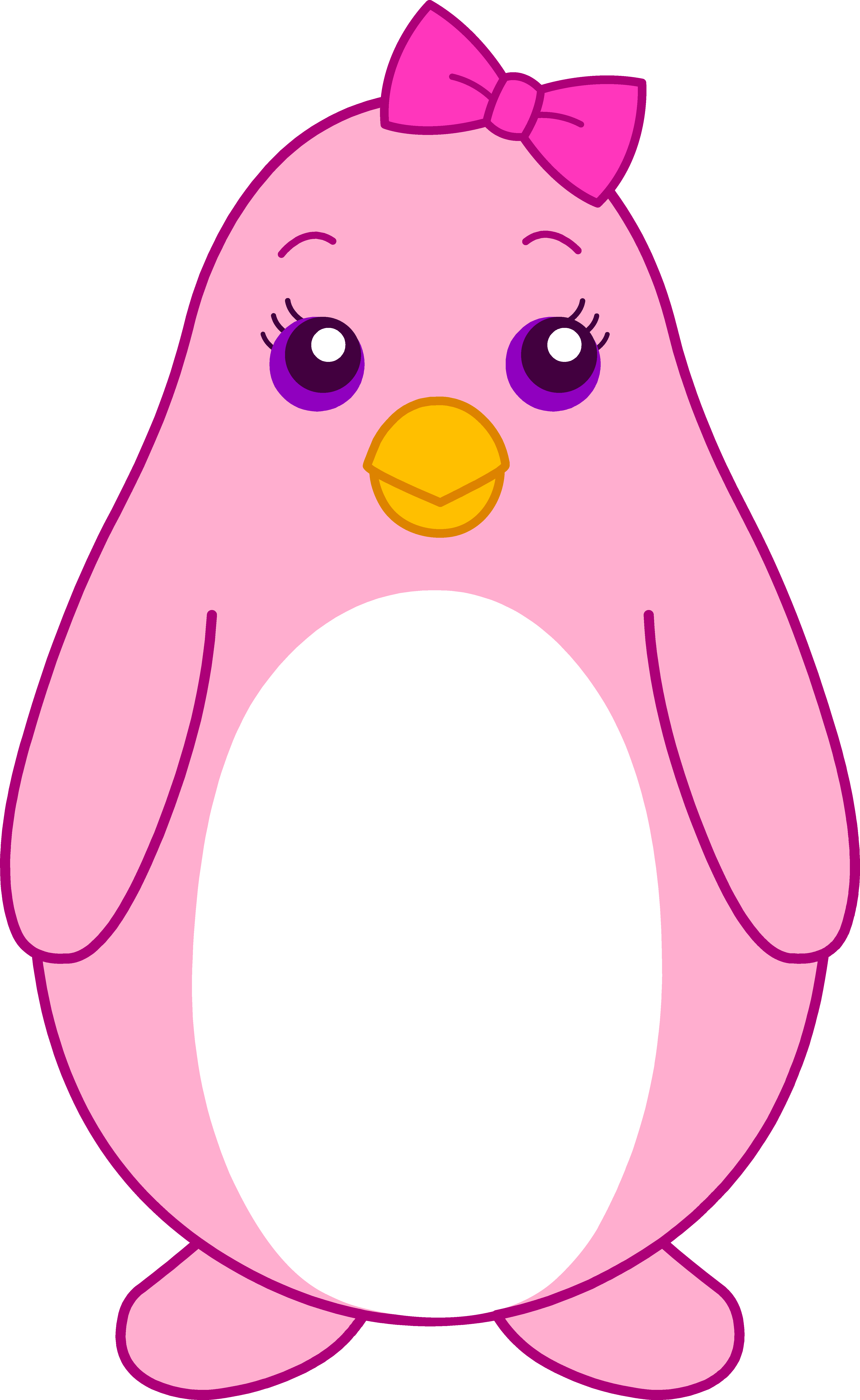 Girly clipart cartoon. Pink penguin with bow