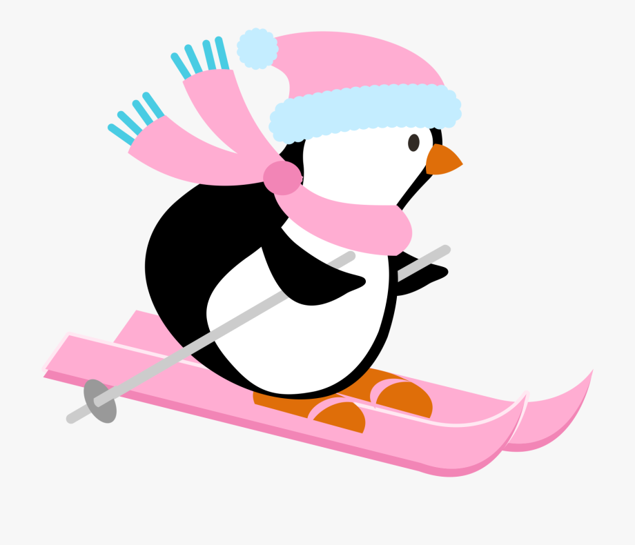 clipart penguin skiing