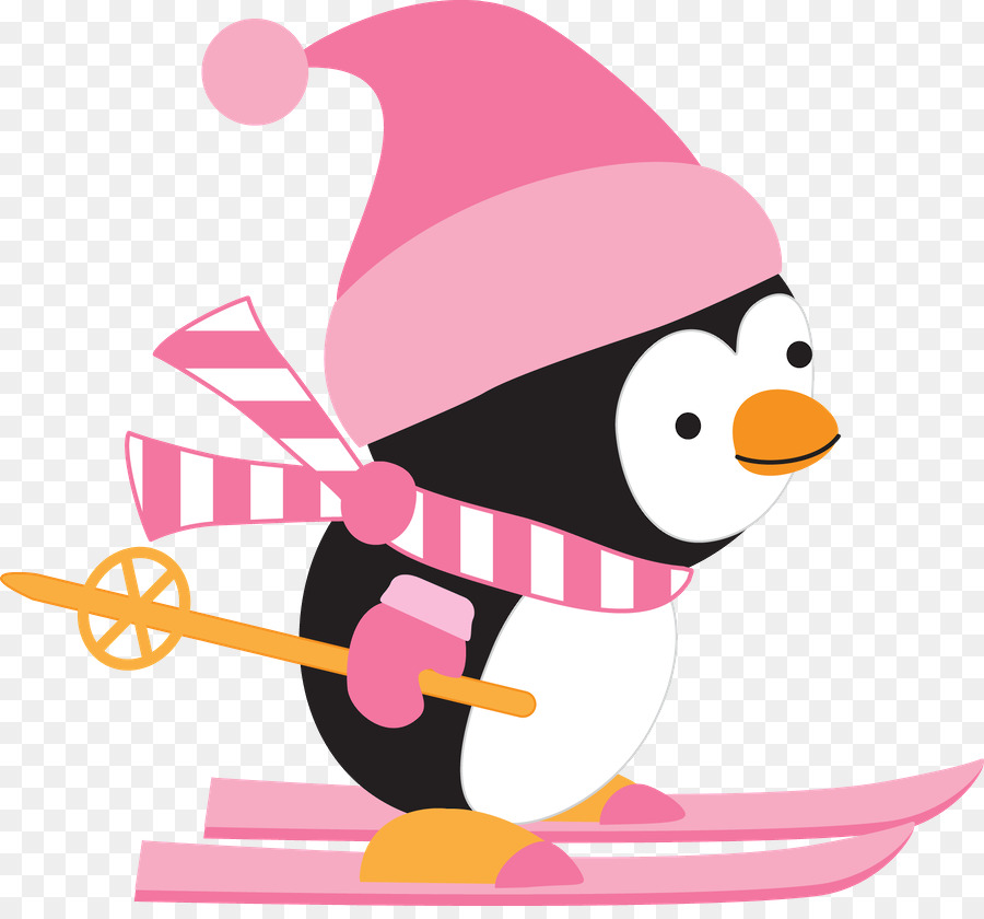 Clipart penguin skiing. Bird line art illustration