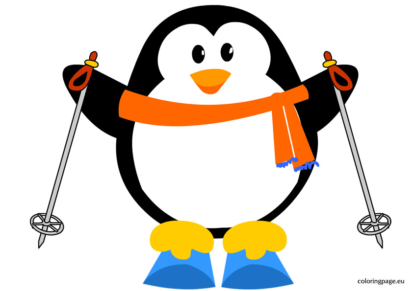 penguin clipart skiing