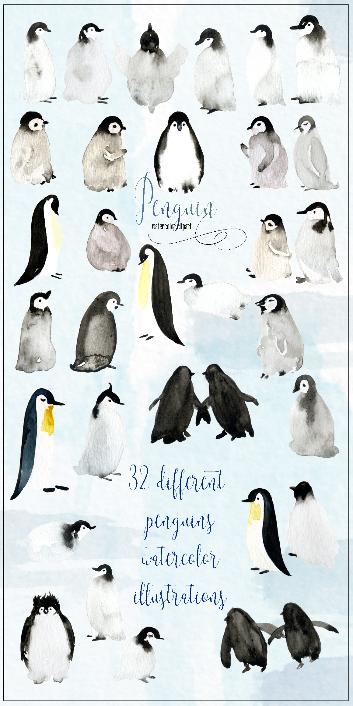 penguins clipart watercolor