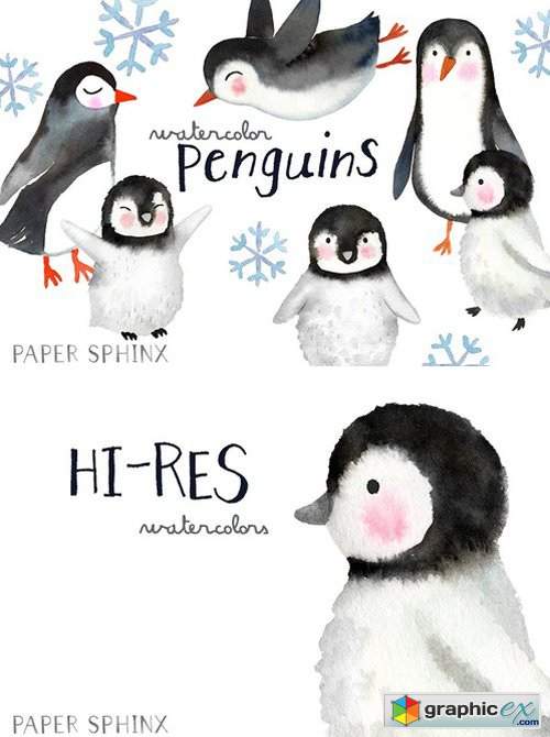 penguins clipart watercolor