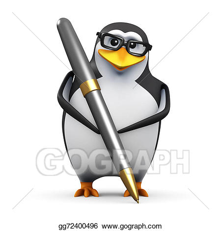Clipart penguin writing. Stock illustration d academic