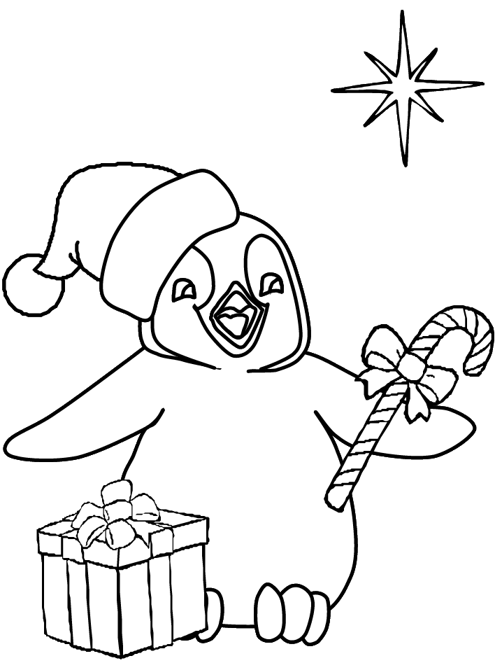 Clipart penquin coloring page. Penguin christmas pages book