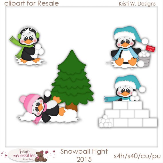 clipart penquin snowball fight