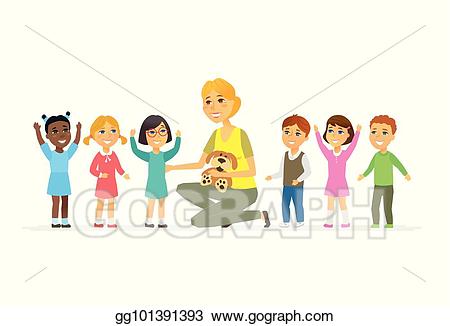 Nursery clipart nursery teacher. Vector art with children