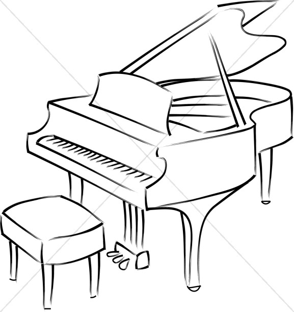 Baby grand line art. Back clipart piano