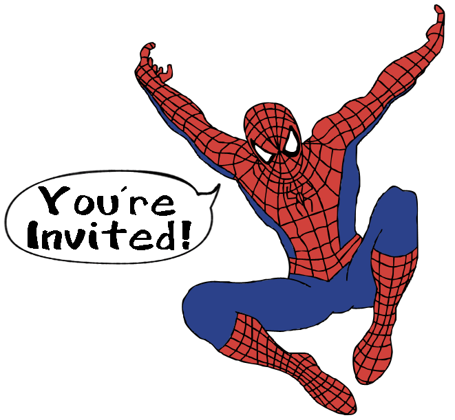Invitation clipart acquaintance party. Spiderman superhero kid girls