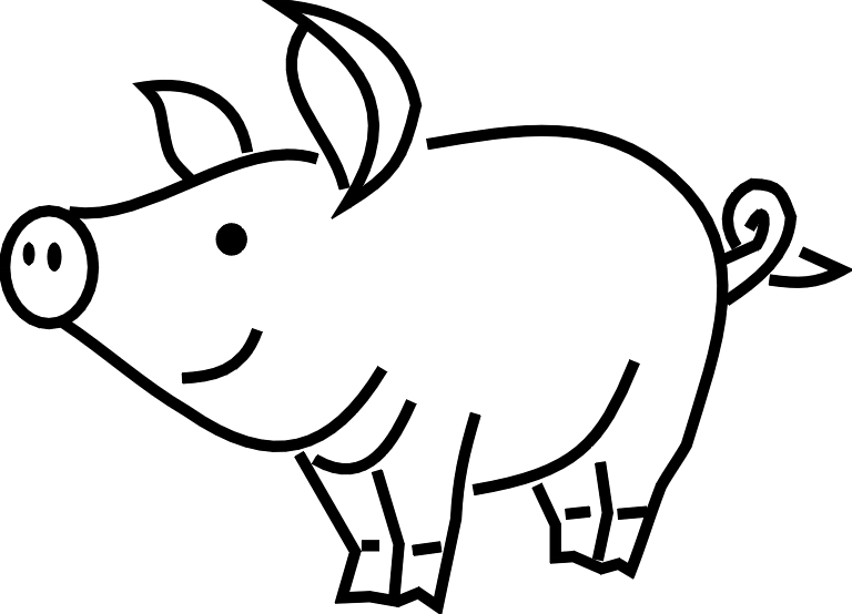 clipart pig black and white