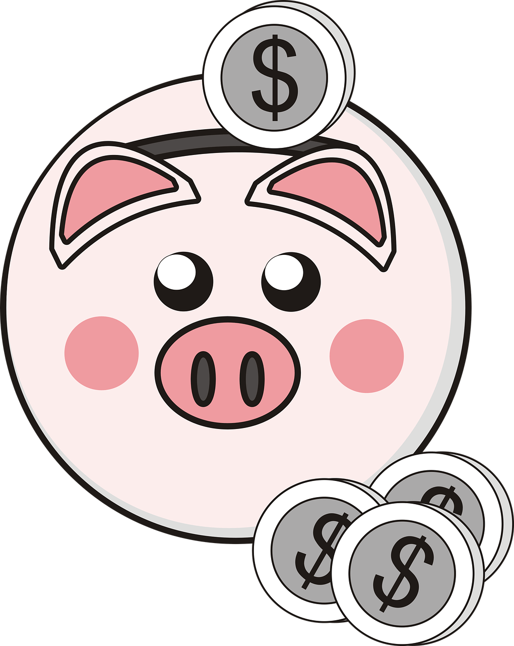 Clipart pig circle. Piggy bank with dollar