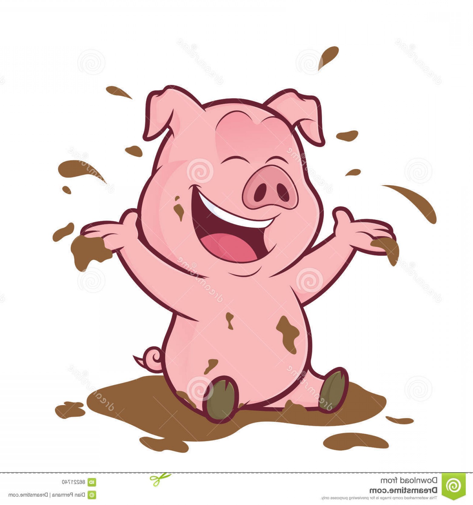 Stock illustration playing picture. Clipart pig mud