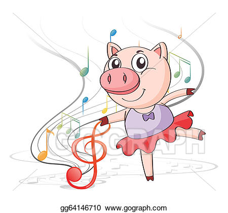 Vector a dancing with. Clipart pig musical