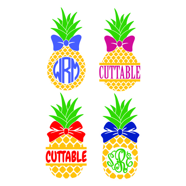 Tie monogram cuttable frame. Clipart pineapple bow