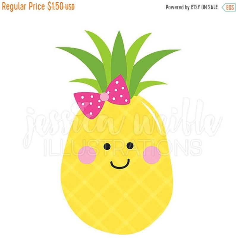Clipart pineapple bow. Cutie cute digital clip