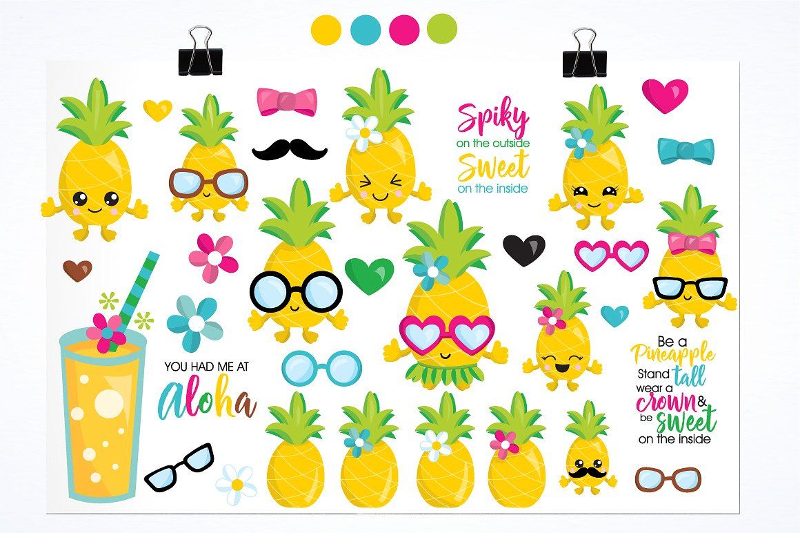 Clipart pineapple party. Illustration pack saved file
