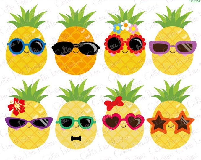 Clipart pineapple party. Graphics commercial use 