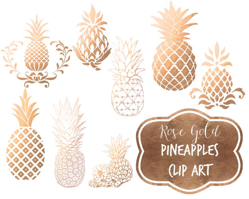 Rose foil pineapples digital. Pineapple clipart gold pineapple