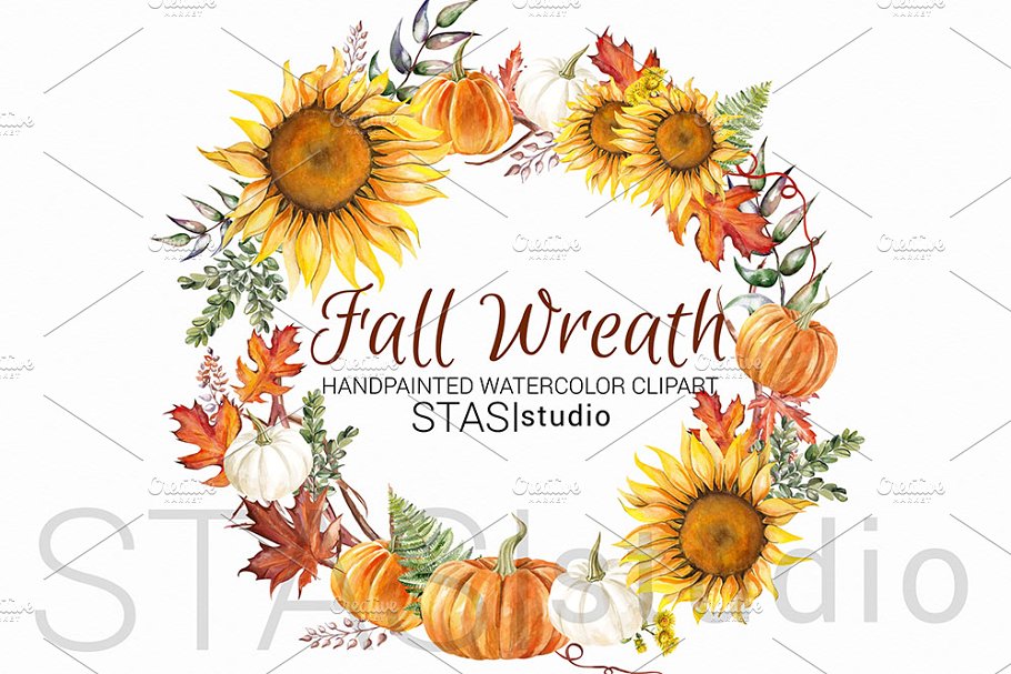 Clipart pumpkin wreath. Sunflower autumn 